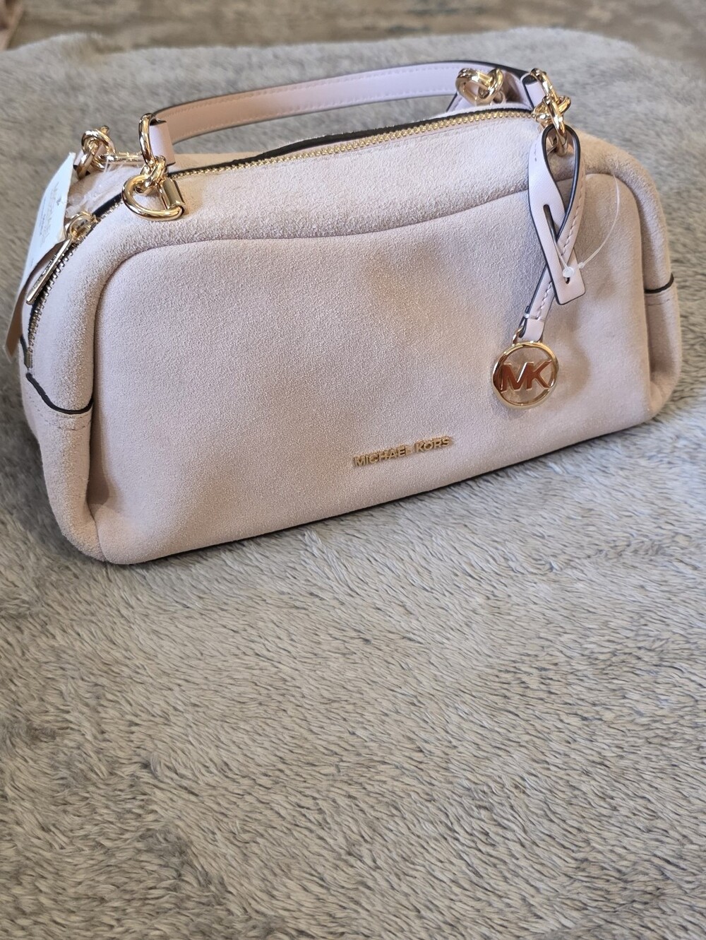 Michael Kors Blush Suede Shoulder Bag with Gold Hardware
